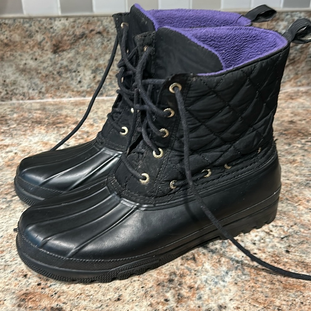 Sperry Topsider Gosling Insulated Black & Purple Rubber Boots Women’s Size 9